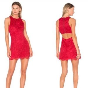 NBD Red Lace Mini Bodycon Open Back Dress